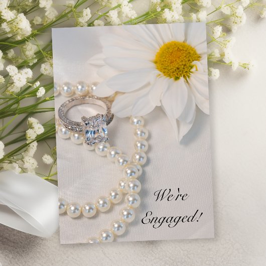 Elegant White Daisy Engagement Party Kaart