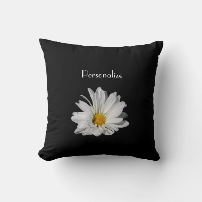 Elegant White Daisy Flower met naam Kussen (Voorkant)