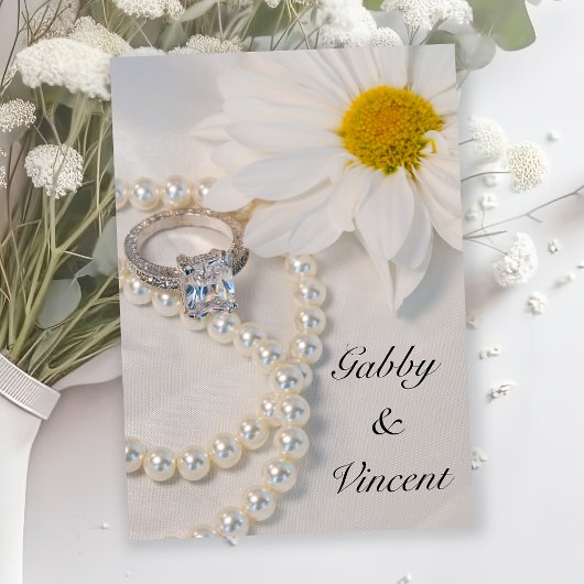 Elegant White Daisy Wedding Kaart