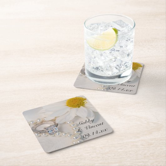Elegant White Daisy Wedding Kartonnen Onderzetters (Insitu)