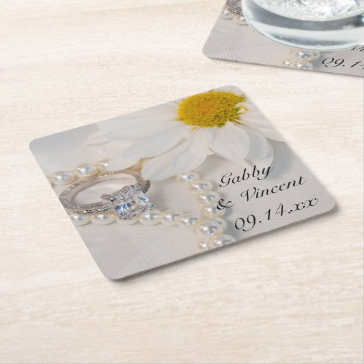 Elegant White Daisy Wedding Kartonnen Onderzetters (Schuin)