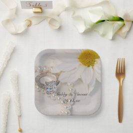 Elegant White Daisy Wedding Papieren Bordje
