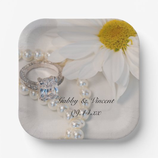 Elegant White Daisy Wedding Papieren Bordje (Voorkant)