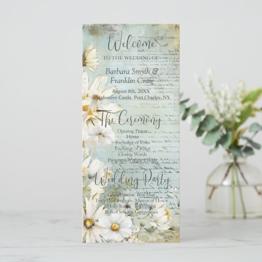 Elegant White Daisy Wedding Programme (Staand voorkant)