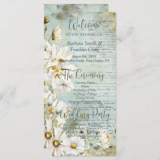 Elegant White Daisy Wedding Programme (Voorkant / Achterkant)