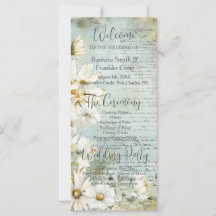 Elegant White Daisy Wedding Programme