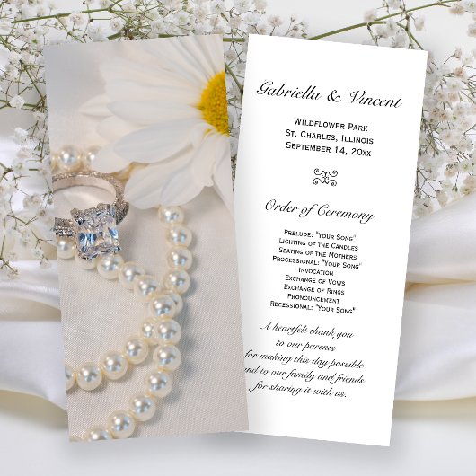 Elegant White Daisy Wedding Programme Programmakaart
