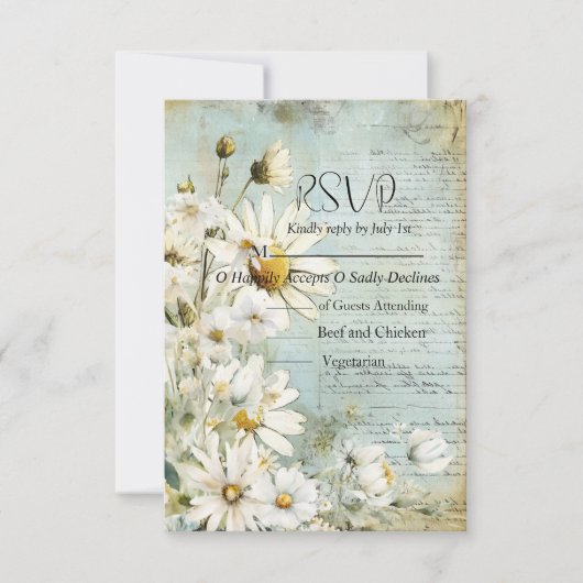 Elegant White Daisy Wedding RSVP Kaartje (Voorkant)