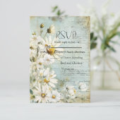 Elegant White Daisy Wedding RSVP Kaartje (Staand voorkant)