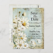 Elegant White Daisy Wedding Save the Date Briefkaart (Voorkant / Achterkant)