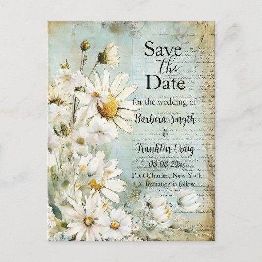 Elegant White Daisy Wedding Save the Date Briefkaart (Voorkant)