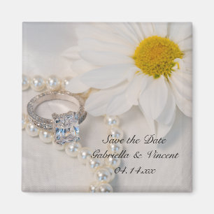 Elegant White Daisy Wedding Save the Date Magneet