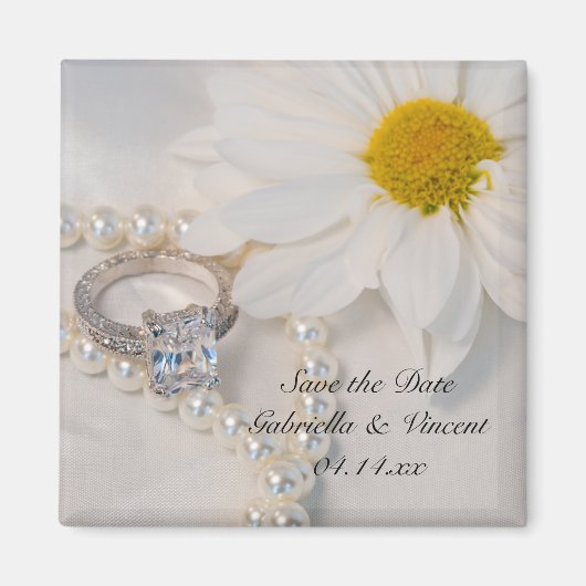 Elegant White Daisy Wedding Save the Date Magneet (Voorkant)