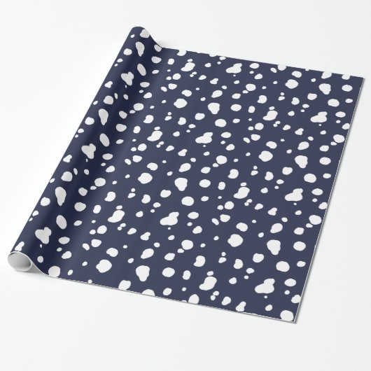 Elegant White Dalmatian Spots & Navy Cadeaupapier (Uitgerold)