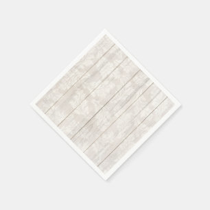 Elegant White Damask Leaf Botanical Rustic Wood Servet