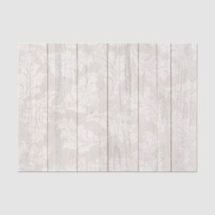 Elegant White Damask Leaf Botanical Rustic Wood Tissuepapier
