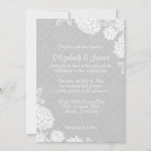 Elegant White Damask Wedding Invitations Kaart (Voorkant)