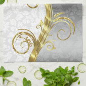 Elegant White Damasks Gold- en zilveren Zwirls Theedoek (Gevouwen)