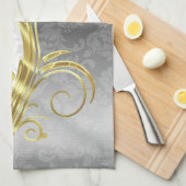 Elegant White Damasks Gold- en zilveren Zwirls Theedoek (Quarter Fold)