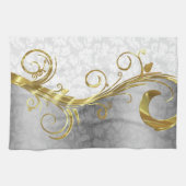 Elegant White Damasks Gold- en zilveren Zwirls Theedoek (Horizontaal)