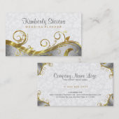 Elegant White Damasks Gold- en zilveren Zwirls Visitekaartje (Voorkant / Achterkant)