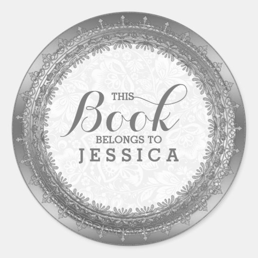 Elegant White Damkers & Silver Lace Lijst Ronde Sticker (Voorkant)