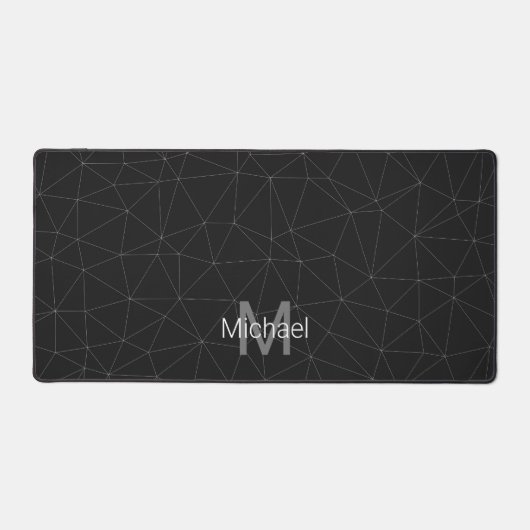 Elegant White Dark Grey geometric mesh Monogram Bureaumat (Voorkant)