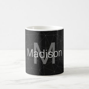 Elegant White Dark Grey geometric mesh Monogram Koffiemok