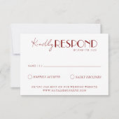 Elegant White Deep Red Burgundy Minimalist Wedding RSVP Kaartje (Voorkant)