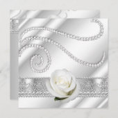 Elegant White Diamonds and Rozen Birthday Party Kaart (Voorkant / Achterkant)