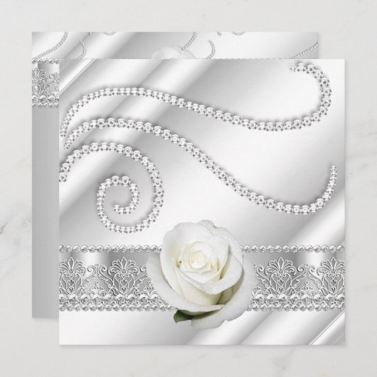 Elegant White Diamonds and Rozen Birthday Party Kaart (Voorkant / Achterkant)