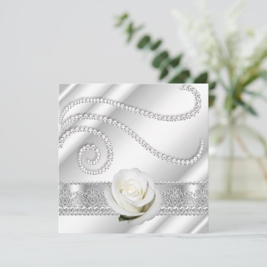 Elegant White Diamonds and Rozen Birthday Party Kaart (Staand voorkant)