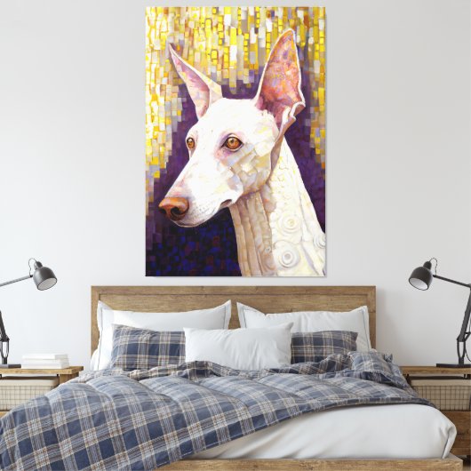 Elegant White Dog Mosaic Gold Klimt Style Canvas Afdruk (Insitu (Slaapkamer))