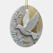 Elegant White Dove with Gold Customizable Name Keramisch Ornament (Rechts)