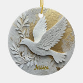 Elegant White Dove with Gold Customizable Name  Keramisch Ornament (Voorkant)