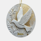Elegant White Dove with Gold Customizable Name  Keramisch Ornament (Links)