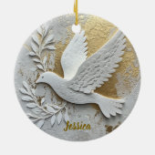Elegant White Dove with Gold Customizable Name  Keramisch Ornament (Achterkant)