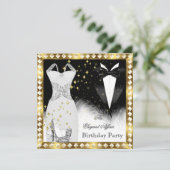 Elegant White Dress Black Stropdas Gold Birthday Kaart (Staand voorkant)