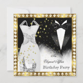 Elegant White Dress Black Stropdas Gold Birthday Kaart (Voorkant)