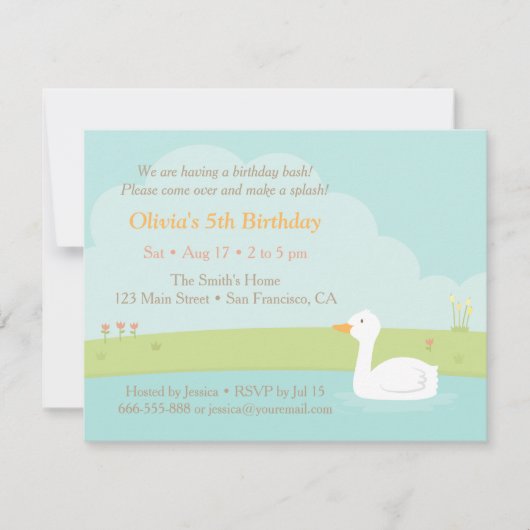 Elegant White Duck Birthday Party Invitations Kaart (Voorkant)