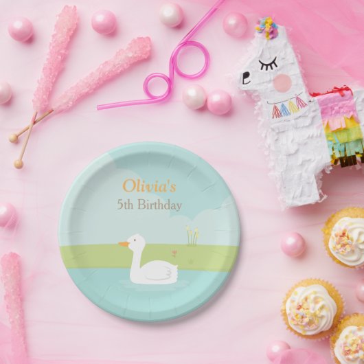 Elegant White Duck Birthday Party Paper Borden Papieren Bordje (Feest)