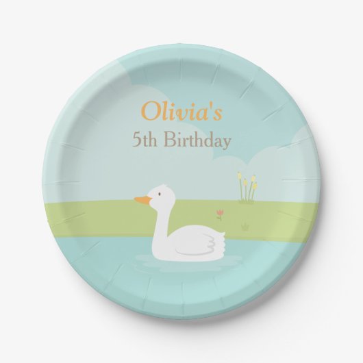 Elegant White Duck Birthday Party Paper Borden Papieren Bordje (Voorkant)
