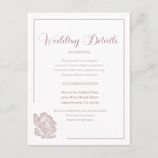Elegant White Dusty Pink Floral Wedding Informatiekaartje (Voorkant)
