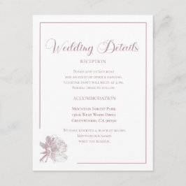 Elegant White Dusty Pink Floral Wedding Informatiekaartje