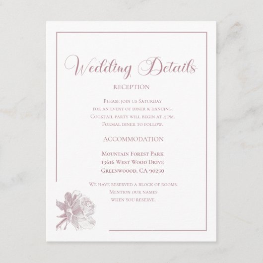Elegant White Dusty Pink Floral Wedding Informatiekaartje (Voorkant)