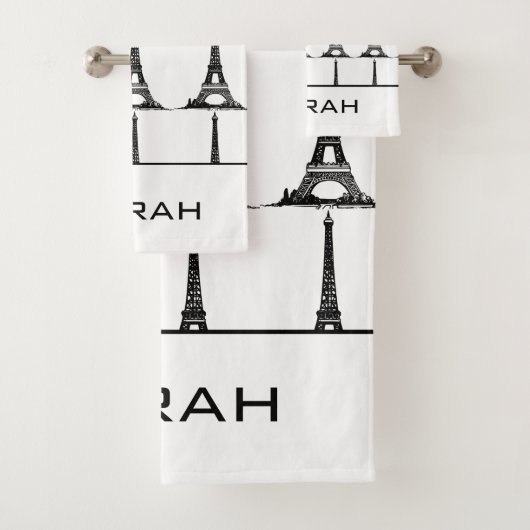 Elegant White Eiffel Tower Paris Monogram Bad Handdoek (Insitu)