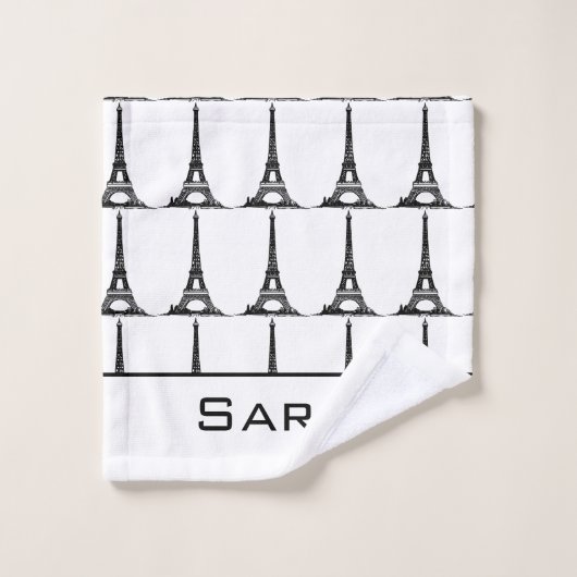 Elegant White Eiffel Tower Paris Monogram Bad Handdoek (Wasdoekje)