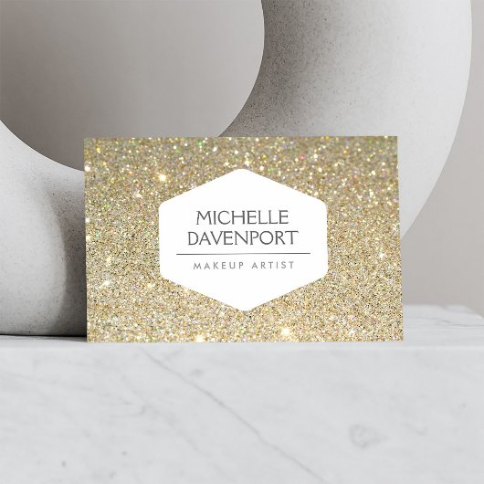 ELEGANT WHITE EMBLEM OVER GOLD GLITTER ACHTERGROND VISITEKAARTJE