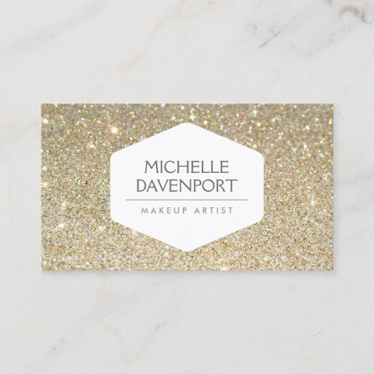 ELEGANT WHITE EMBLEM OVER GOLD GLITTER ACHTERGROND VISITEKAARTJE (Voorkant)