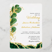 Elegant White Emerald Green & Gold Wedding Folie Uitnodiging (Voorkant)